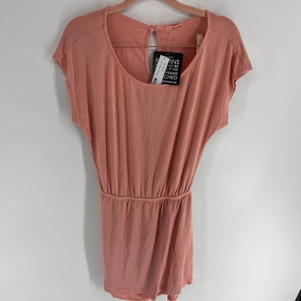 LAMade peach scoop neck short sleeve shirt dress cutout back NWT Womens M